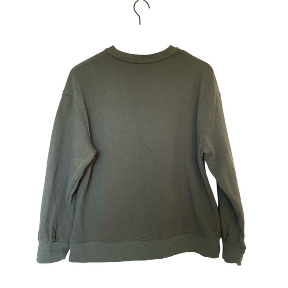 ZARA Graphic Crewneck Sweatshirt, quilted emrboidery, olive green, Size Small - Picture 4 of 7